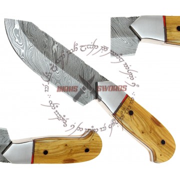 Rebel Wolf Multi-Role Wilderness Damascus Forged Knife Apricot Handle Grips